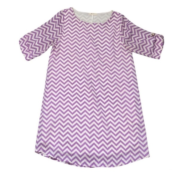 𝅺ANTHROPOLOGIE Everly retro mod purple chevron print mini tunic shift dress - Picture 2 of 8